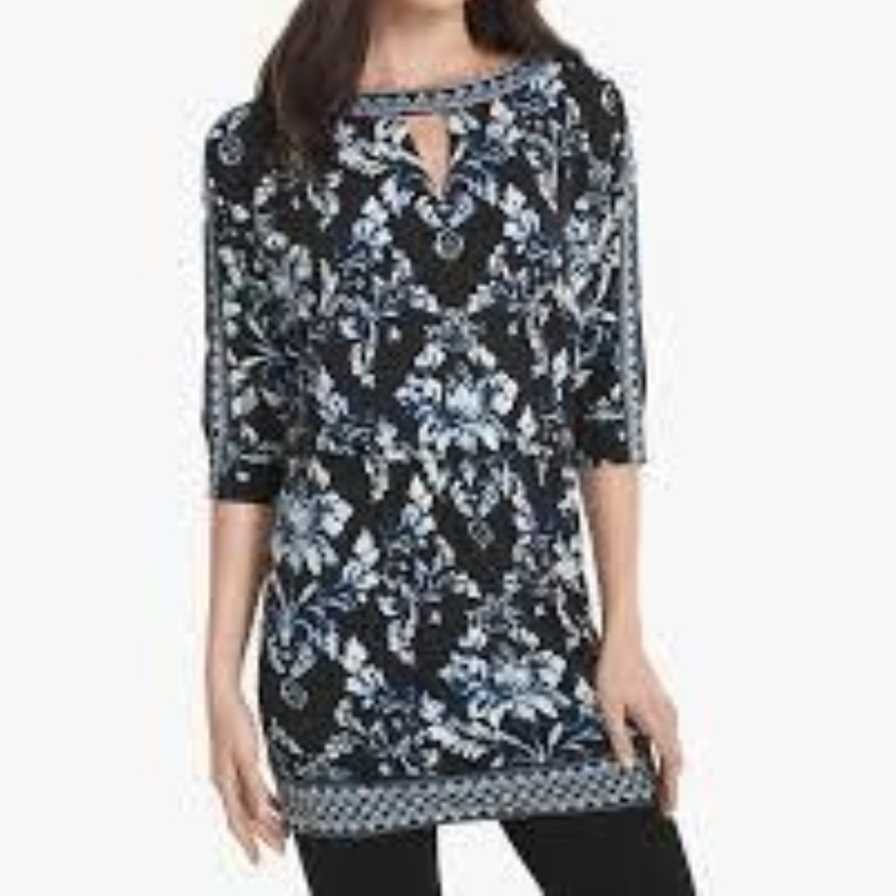 White House Black Market Embroidered Blouson Tunic